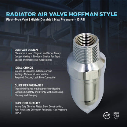 3/4" x 1/2" Straight Hoffman Style Steam Air Vent; Heat Regulator Float Type Valve; Straight Mount; NPT; Chrome Plated Steel - Fittings N' Valves