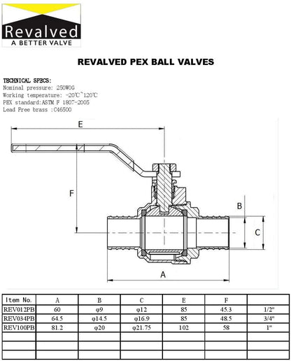 REVALVED PEX Full Port 1" Brass Ball Valve – Lead-Free
